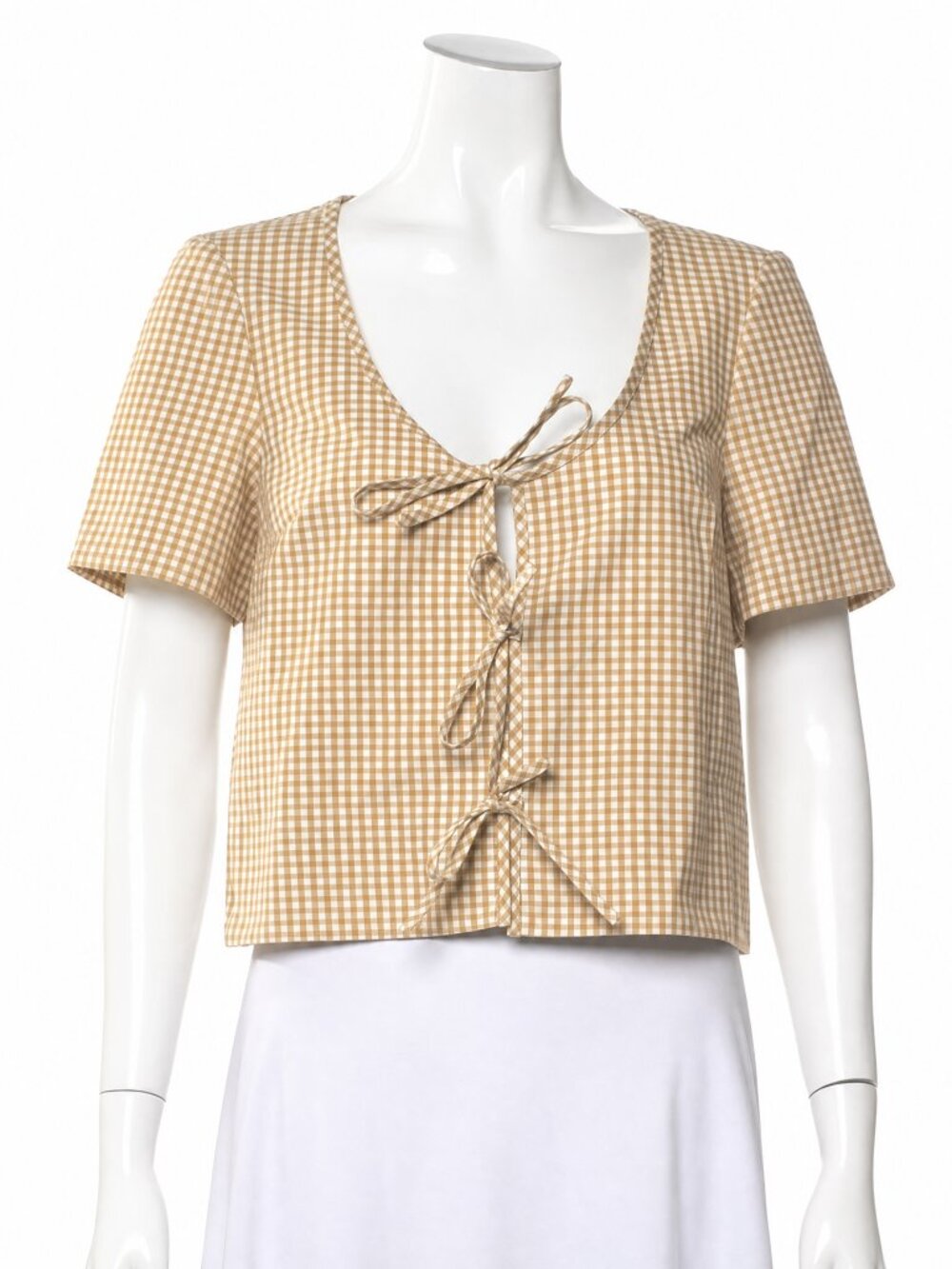 Sezane V-Neck Plaid Blouse